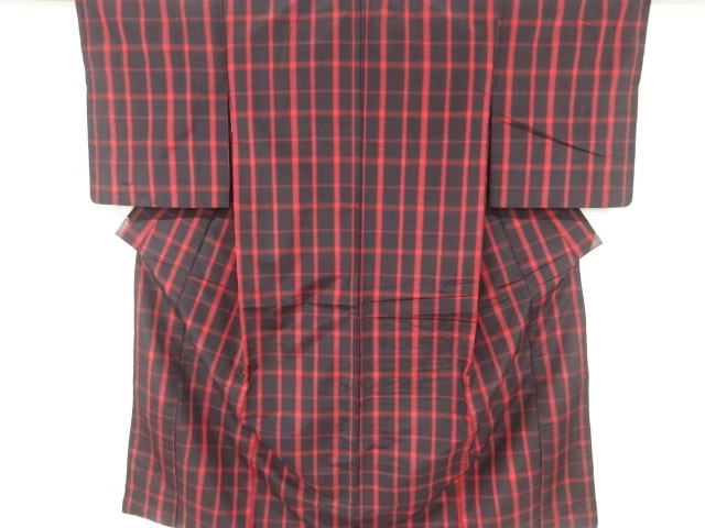 アンティーク　格子織り出し米沢紬着物